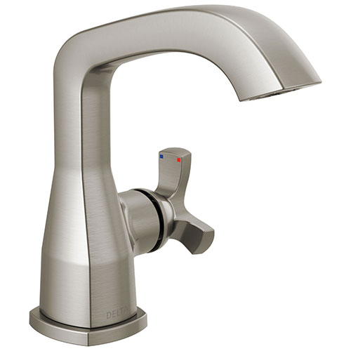 Delta Stryke Stainless Steel Finish Single Hole Bathroom Sink Faucet Includes Helo Cross Handle and Matching Drain D3598V