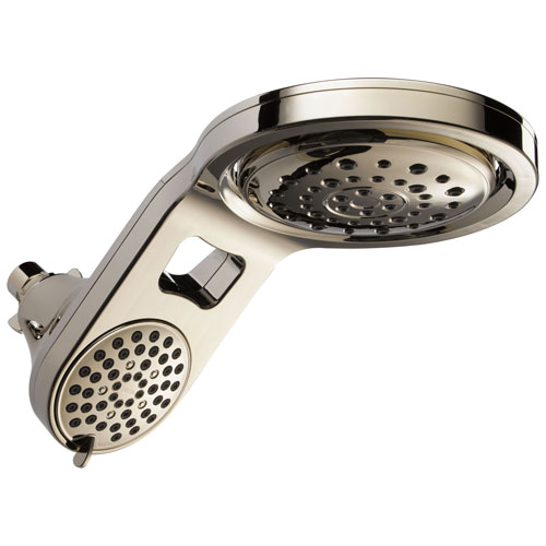 Qty (1): Delta Universal Showering Components Polished Nickel HydroRain 5 Setting Dual Showerhead Switch Lever Allows Simultaneous Operation