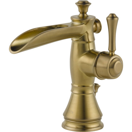 Delta Cassidy One Handle Champagne Bronze Waterfall Spout Bathroom Faucet 579534
