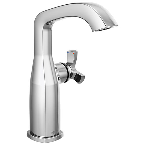 Delta Stryke Chrome Finish Mid-Height Spout Single Hole Bathroom Sink Faucet Includes Helo Cross Handle D3592V