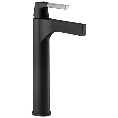 Delta Zura Collection Chrome / Matte Black Finish Single Handle Bathroom Vessel Sink Lavatory Faucet 743903