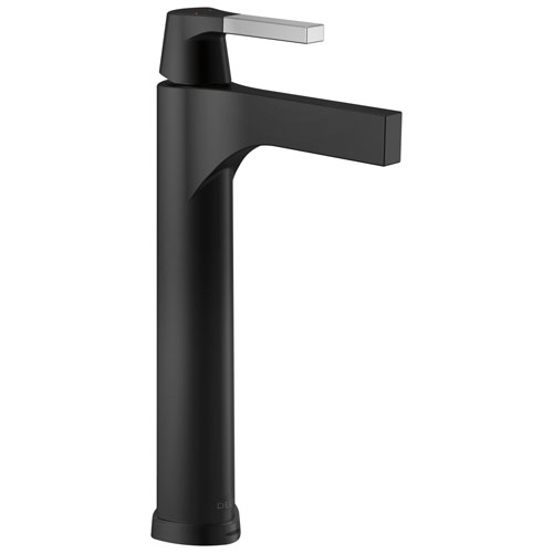 Delta Zura Collection Chrome / Matte Black Finish Single Handle Tall Electronic Vessel Lavatory Sink Faucet with Touch2Oxt Technology D774TCSDST