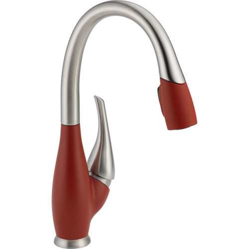 Delta Fuse Stainless Steel / Red Pull-Down Spray Kitchen Sink Faucet 573002