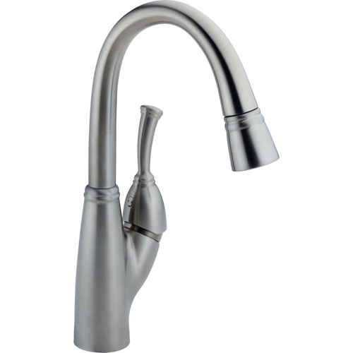 Delta Allora Arctic Stainless Single Handle Pull-Down Sprayer Bar Faucet 573006