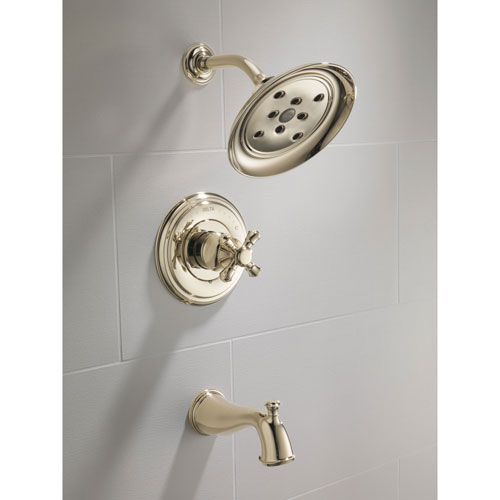 Delta Polished Nickel Finish Cassidy Monitor 14 Series Single Cross Handle Tub and Shower Faucet Combination INCLUDES Rough-in Valve Package D093CR 