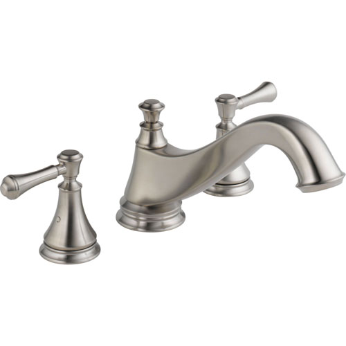 Delta Cassidy Stainless Steel Finish Low Arc Spout 3-Hole Roman Tub Filler Faucet INCLUDES Valve and Lever Handles D1086V