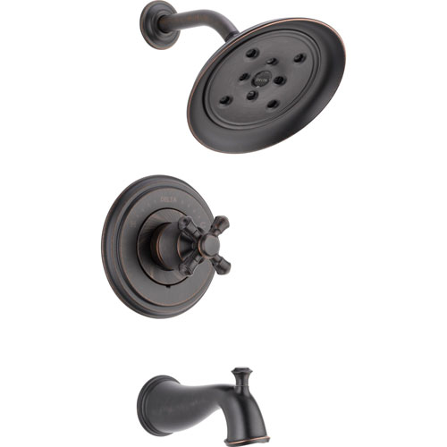 Delta Cassidy Venetian Bronze 14 Series Tub and Shower Combination Faucet INCLUDES Rough-in Valve and Single Cross Handle D1160V