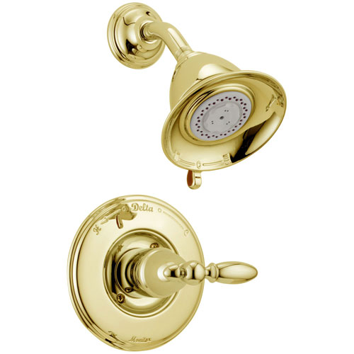 Delta Traditional Victorian Polished Brass Finish 14 Series Shower Only Faucet INCLUDES Rough-in Valve with Stops and Single Lever Handle D1203V