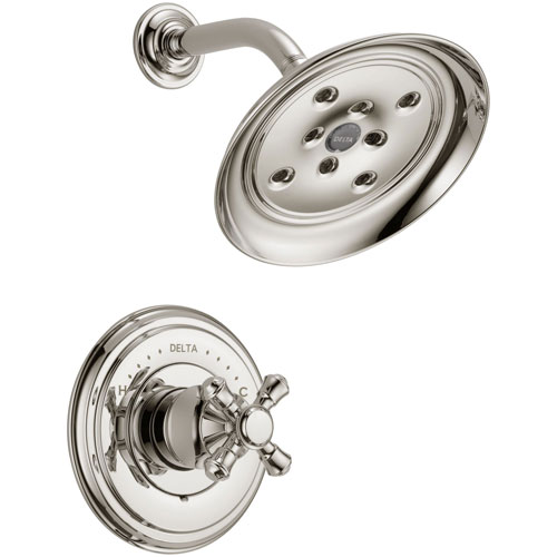 Delta Cassidy Polished Nickel Finish 14 Series Shower Only Faucet INCLUDES Rough-in Valve with Stops and Single Cross Handle D1223V