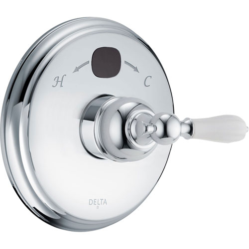 Delta Traditional 14 Series Temp2O Chrome Finish Pressure Balanced Shower Faucet Control with Digital Display INCLUDES Rough-in Valve with Stops and White Porcelain Lever Handle D1267V