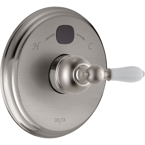 Delta Traditional 14 Series Temp2O Stainless Steel Finish Pressure Balanced Shower Faucet Control with Digital Display INCLUDES Rough-in Valve and White Porcelain Lever Handle D1272V