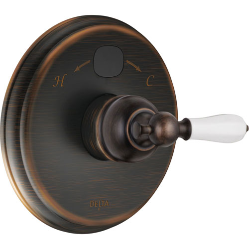 Delta Traditional 14 Series Temp2O Venetian Bronze Finish Pressure Balanced Shower Faucet Control with Digital Display INCLUDES Rough-in Valve and White Porcelain Lever Handle D1278V