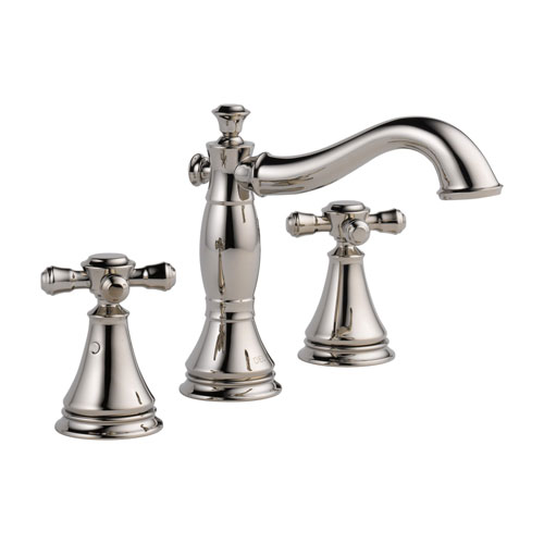 Delta Cassidy Polished Nickel Finish Wide Spread Lavatory Bathroom Sink Faucet INCLUDES Two Cross Handles and Matching Metal Pop-Up Drain D1307V