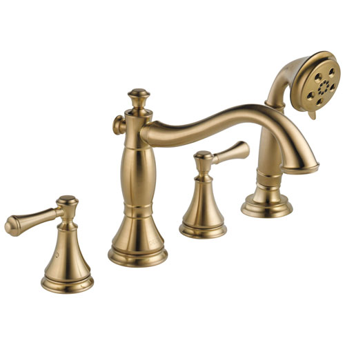 Delta Cassidy Collection Champagne Bronze Finish Roman Tub Filler Faucet with Hand Shower INCLUDES (2) Lever Handles and Rough-in Valve D1404V