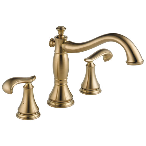Delta Cassidy Collection Champagne Bronze Finish Roman Tub Filler Faucet COMPLETE ITEM Includes (2) French Scroll Levers and Rough-in Valve D1438V