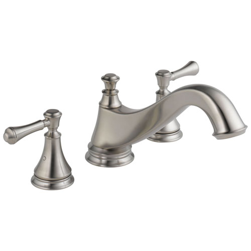 Delta Cassidy Collection Stainless Steel Finish Traditional Spout Roman Tub Filler Faucet COMPLETE ITEM Includes (2) Lever Handles and Rough-in Valve D1443V