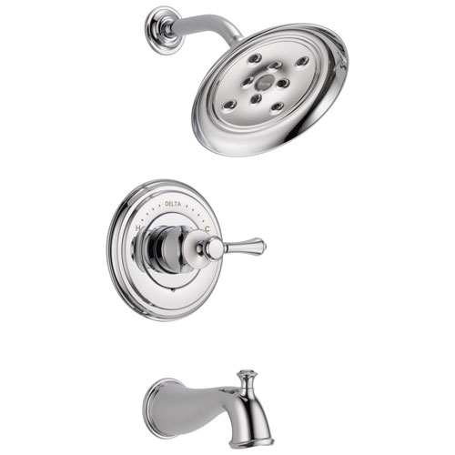 Delta Cassidy Collection Chrome Monitor 14 H2Okinetic Tub and Shower Faucet Combination INCLUDES Single Lever Handle and Rough-Valve with Stops D1486V