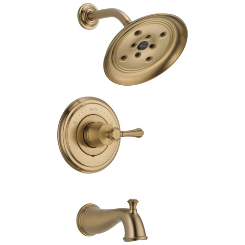 Delta Cassidy Collection Champagne Bronze Monitor 14 Tub and Shower Faucet Combination INCLUDES Single Lever Handle and Rough-Valve with Stops D1492V