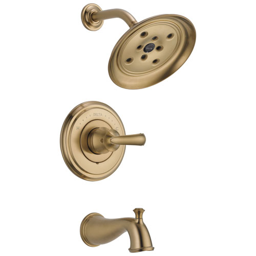 Delta Cassidy Collection Champagne Bronze Monitor 14 Tub and Shower Faucet Combination INCLUDES Single French Scroll Handle and Rough-Valve with Stops D1493V