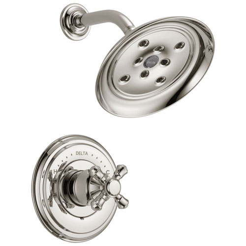 Delta Cassidy Collection Polished Nickel Monitor 14 H2Okinetic Shower only Faucet INCLUDES Single Cross Handle and Rough-Valve without Stops D1539V