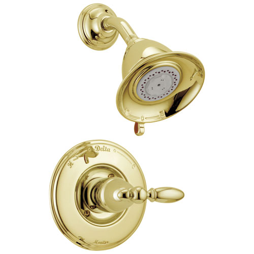 Delta Victorian Collection Polished Brass Finish Traditional Style Monitor 14 Shower Faucet INCLUDES Single Lever Handle and Rough-Valve with Stops D1566V