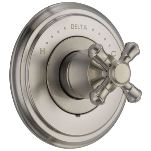 Delta Cassidy Collection Stainless Steel Finish Monitor 14 Shower Faucet Control COMPLETE ITEM with Single Cross Handle and Rough-in Valve without Stops D1586V