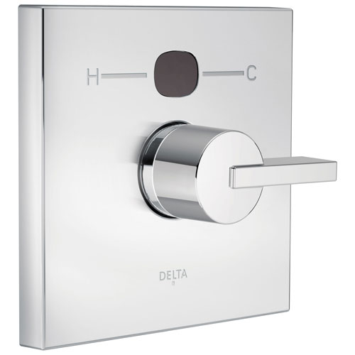 Delta Chrome Finish Vero Collection Angular Modern 14 Series Digital Display Temp2O Shower Valve Control INCLUDES Single Handle and Valve without Stops D1626V