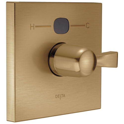 Delta Champagne Bronze Dryden Angular Modern 14 Series Digital Display Temp2O Square Shower Valve Control INCLUDES Single Handle and Valve with Stops D1639V