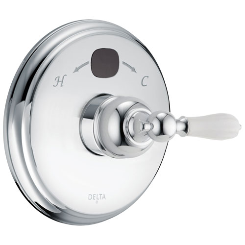 Delta Chrome Finish Victorian 14 Series Digital Display Temp2O Shower Valve Control COMPLETE with Single White Lever Handle and Valve without Stops D1642V