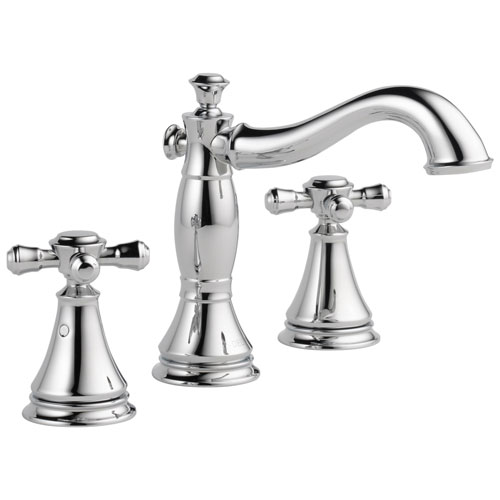 Delta Cassidy Collection Chrome Traditional Widespread Lavatory Bathroom Sink Faucet INCLUDES Two Cross Handles and Metal Pop-Up Drain D1783V