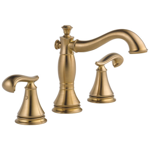 Delta Cassidy Collection Champagne Bronze Widespread Lavatory Bathroom Sink Faucet INCLUDES Two French Curve Lever Handles and Metal Pop-Up Drain D1785V