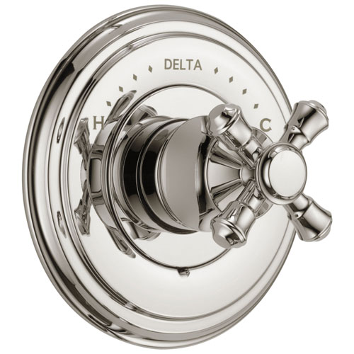 Delta Cassidy Collection Polished Nickel Monitor 14 Series Shower Valve Control Only INCLUDES Single Cross Handle and Rough-in Valve without Stops D1859V