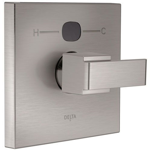 Delta Stainless Steel Finish Ara Temp2O Modern Square Electronic Shower Faucet Valve Only Control INCLUDES Single Lever Handle and Valve with Stops D1879V