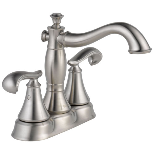 Delta Cassidy Collection Stainless Steel Finish Centerset Lavatory Bathroom Sink Faucet INCLUDES Two French Curve Lever Handles with Metal Pop-Up Drain D1897V