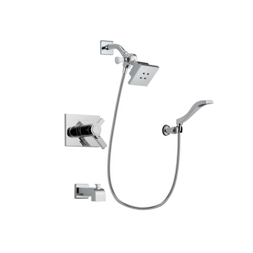 Delta Vero Chrome Finish Thermostatic Tub and Shower Faucet System Package with Square Showerhead and Modern Handheld Shower Spray with Wall Bracket and Hose Includes Rough-in Valve and Tub Spout DSP0003V
