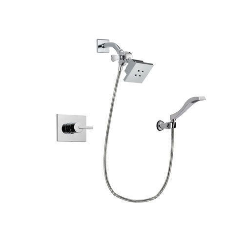 Delta Vero Chrome Finish Shower Faucet System Package with Square Showerhead and Modern Handheld Shower Spray with Wall Bracket and Hose Includes Rough-in Valve DSP0009V