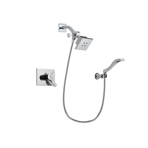 Delta Vero Chrome Finish Dual Control Shower Faucet System Package with Square Showerhead and Modern Handheld Shower Spray with Wall Bracket and Hose Includes Rough-in Valve DSP0016V