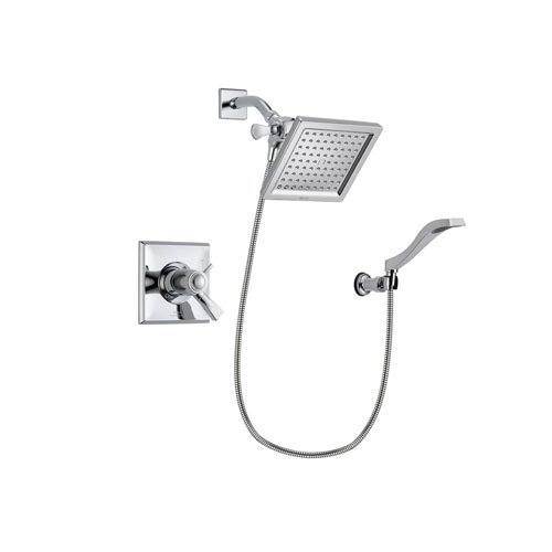 Delta Dryden Chrome Finish Thermostatic Shower Faucet System Package with 6.5-inch Square Rain Showerhead and Modern Handheld Shower Spray with Wall Bracket and Hose Includes Rough-in Valve DSP0017V