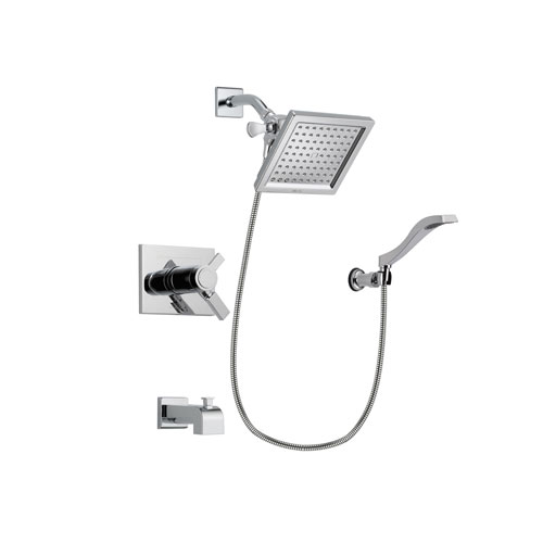 Delta Vero Chrome Finish Thermostatic Tub and Shower Faucet System Package with 6.5-inch Square Rain Showerhead and Modern Handheld Shower Spray with Wall Bracket and Hose Includes Rough-in Valve and Tub Spout DSP0019V