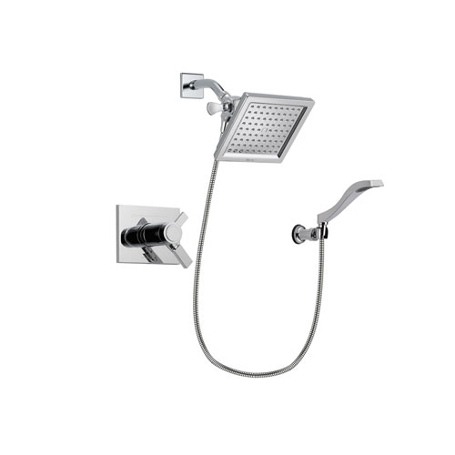 Delta Vero Chrome Finish Thermostatic Shower Faucet System Package with 6.5-inch Square Rain Showerhead and Modern Handheld Shower Spray with Wall Bracket and Hose Includes Rough-in Valve DSP0020V