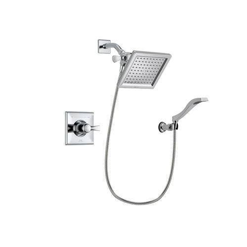 Delta Dryden Chrome Finish Shower Faucet System Package with 6.5-inch Square Rain Showerhead and Modern Handheld Shower Spray with Wall Bracket and Hose Includes Rough-in Valve DSP0024V