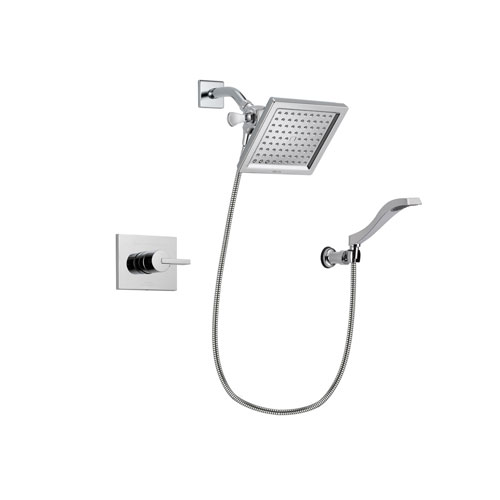 Delta Vero Chrome Finish Shower Faucet System Package with 6.5-inch Square Rain Showerhead and Modern Handheld Shower Spray with Wall Bracket and Hose Includes Rough-in Valve DSP0025V