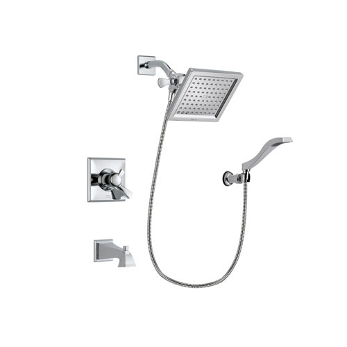 Delta Dryden Chrome Finish Dual Control Tub and Shower Faucet System Package with 6.5-inch Square Rain Showerhead and Modern Handheld Shower Spray with Wall Bracket and Hose Includes Rough-in Valve and Tub Spout DSP0029V