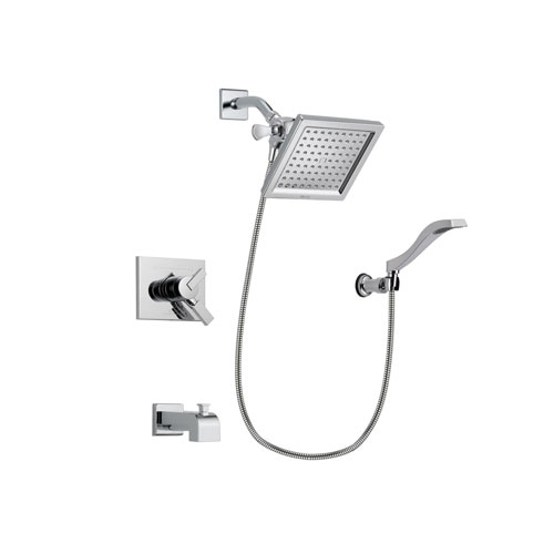 Delta Vero Chrome Finish Dual Control Tub and Shower Faucet System Package with 6.5-inch Square Rain Showerhead and Modern Handheld Shower Spray with Wall Bracket and Hose Includes Rough-in Valve and Tub Spout DSP0031V
