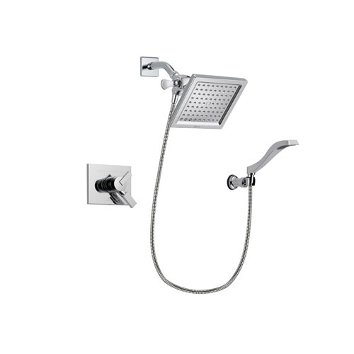 Delta Vero Chrome Finish Dual Control Shower Faucet System Package with 6.5-inch Square Rain Showerhead and Modern Handheld Shower Spray with Wall Bracket and Hose Includes Rough-in Valve DSP0032V