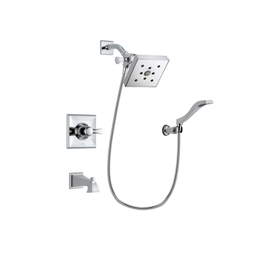 Delta Dryden Chrome Finish Tub and Shower Faucet System Package with Square Shower Head and Modern Handheld Shower Spray with Wall Bracket and Hose Includes Rough-in Valve and Tub Spout DSP0039V