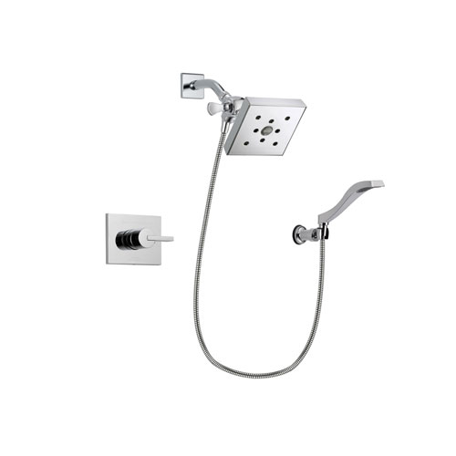 Delta Vero Chrome Finish Shower Faucet System Package with Square Shower Head and Modern Handheld Shower Spray with Wall Bracket and Hose Includes Rough-in Valve DSP0041V