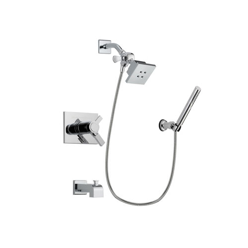 Delta Vero Chrome Finish Thermostatic Tub and Shower Faucet System Package with Square Showerhead and Modern Handheld Shower Spray with Wall Bracket and Hose Includes Rough-in Valve and Tub Spout DSP0051V