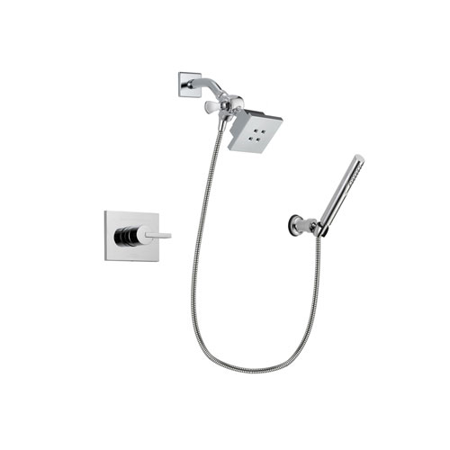 Delta Vero Chrome Finish Shower Faucet System Package with Square Showerhead and Modern Handheld Shower Spray with Wall Bracket and Hose Includes Rough-in Valve DSP0057V