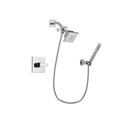 Delta Arzo Chrome Finish Shower Faucet System Package with Square Showerhead and Modern Handheld Shower Spray with Wall Bracket and Hose Includes Rough-in Valve DSP0060V
